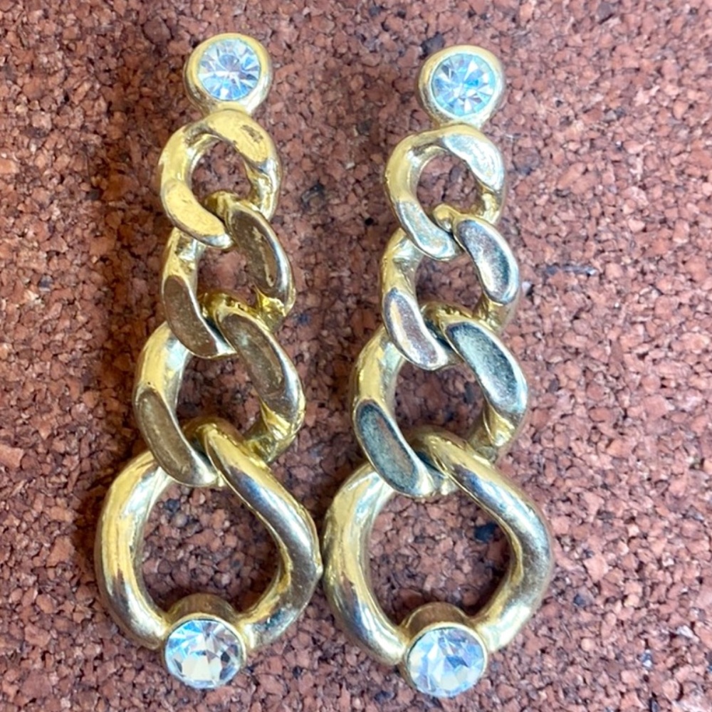 GORGEOUS Rare Diamond & Gold CHAIN DROP Earrings Vintage